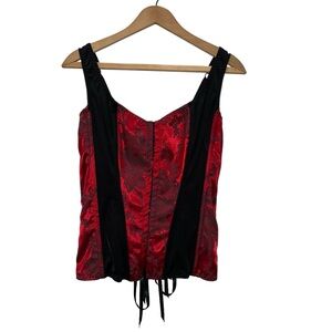 Shirley of Hollywood Red and Black Floral Satin Corset Top Size 36/Medium